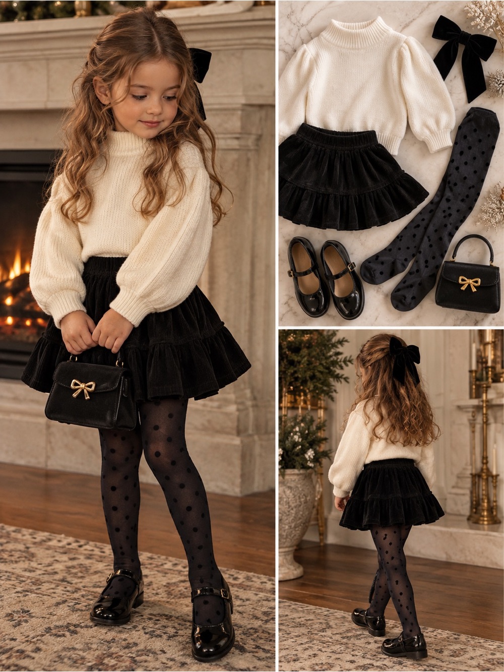 Girls Black Polka Dot Tights